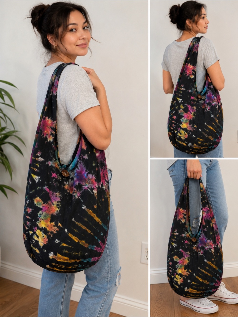 Gypsy Rose Tie Dye Hobo Shoulder Bag Handmade Thailand Boho Hippie